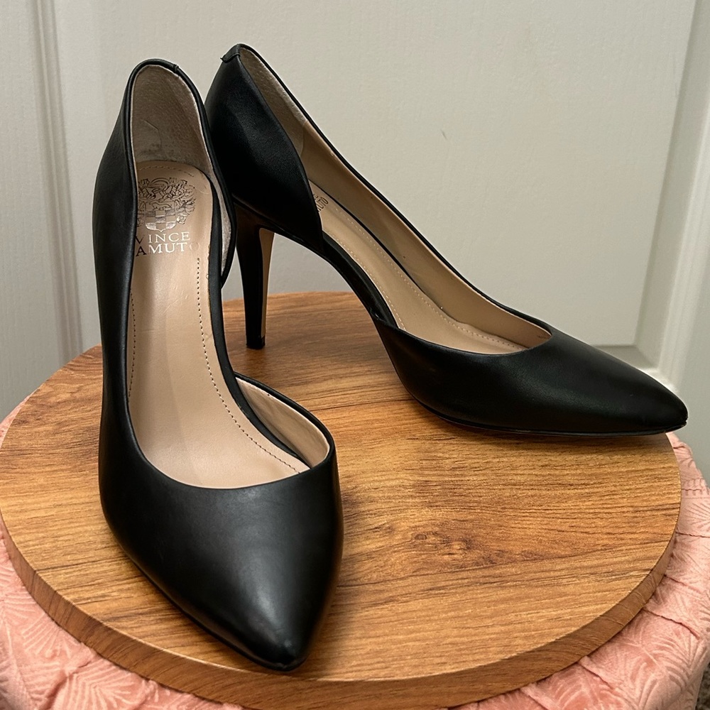 Vince Camuto d’Orsay Black Leather Pointed Toe Heel Pump Size 7.5